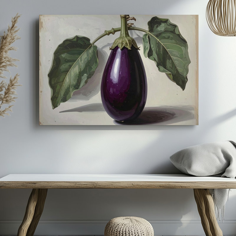 Toile, art aubergine botanique sur toile parchemin, H 30 po x l 40 po