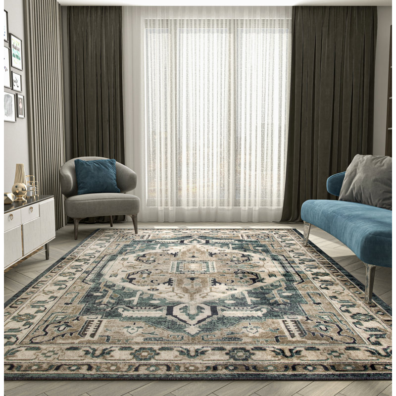 Tapis intérieur / extérieur en laine bleu marine, Rectangle 5 pi x 8 pi