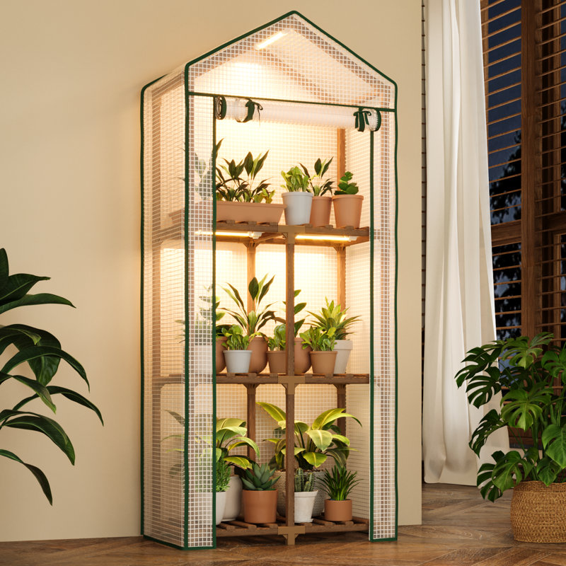 3-Tier Mini Greenhouse with Grow Light, Portable PE-Covered Warm House for Multiple Pots, Compact Patio Boho Decor