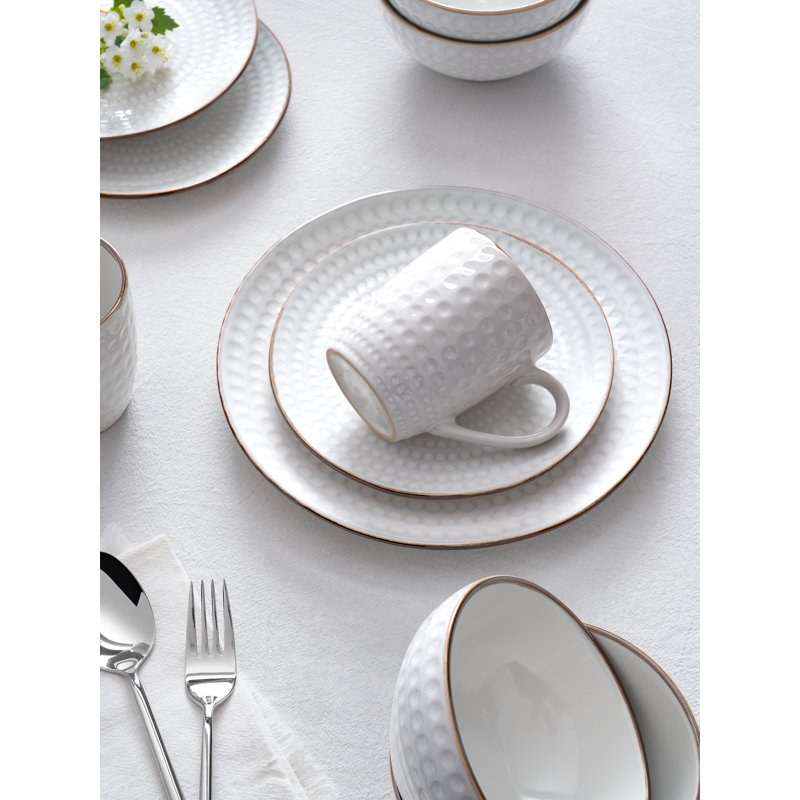 Ensemble de vaisselle 18 pièces en grès, assiettes et bols pour 6 personnes, Cercle