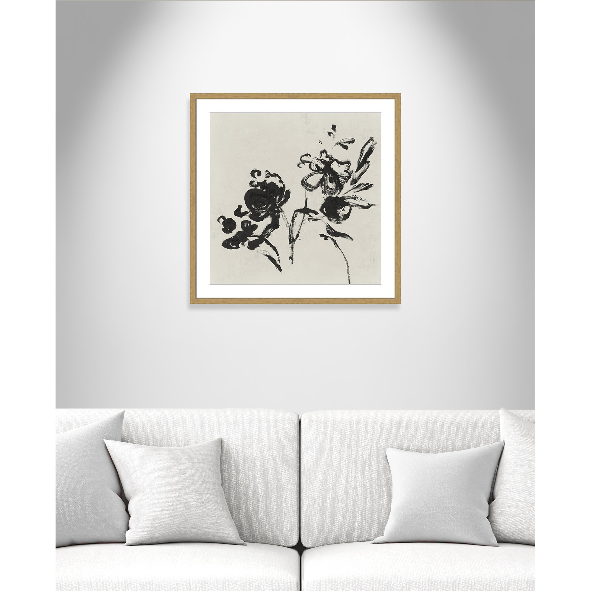 Black Florals I by Isabelle Z - Picture Frame Painting, 27.5" H x 27.5" W , Natural Wood Grain