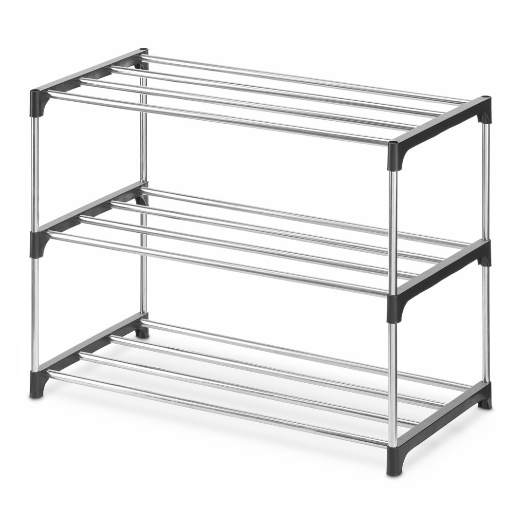 Metal 3-Tier Shoe Organizer Rack- Silver & Black Ebern Designs