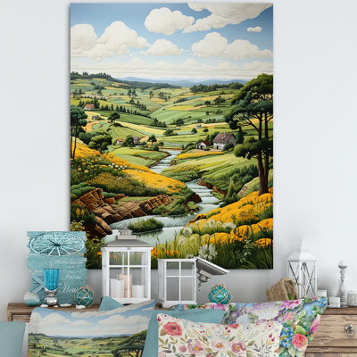 «Oxton Countryside Green and Yellow Reverie Landscape II», reproduction sur toile