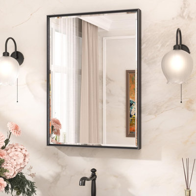 Miroir mural Amara en verre trempé et cadre en alliage d'aluminium, fixation par crémaillère française