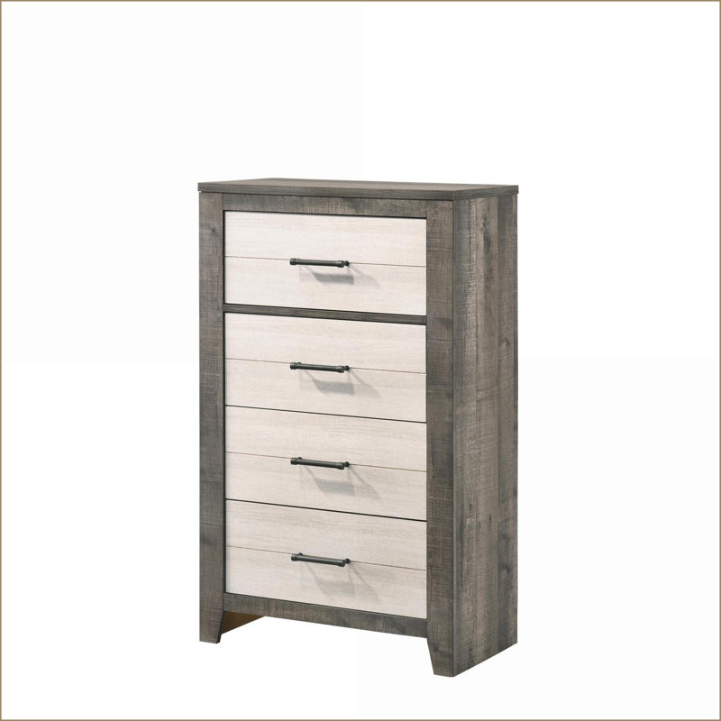 Chests &amp; Wardrobes, Farmhouse Two-Tone 4-Drawer Chest with Metal Pulls | Gray, Beige
