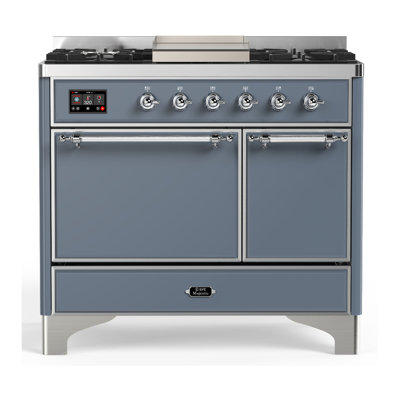 Majestic III Series 40 Inch Dual Fuel Range with 6 Sealed Burners, Griddle, in Blue Grey (Liquid Propane, Chrome Trim)
