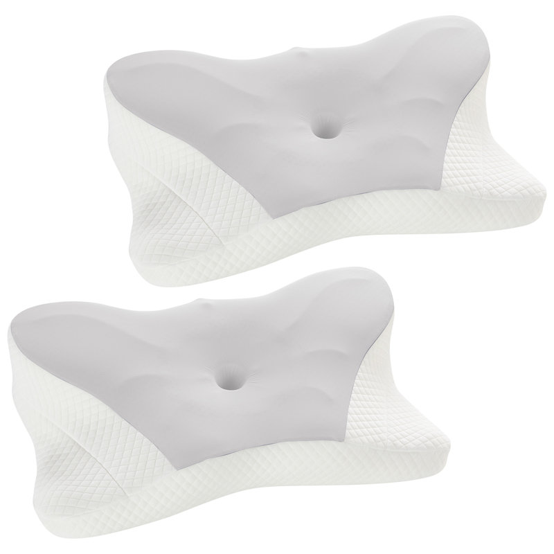 Neck Pain Relief Ergonomic Memory Foam Pillow, For Side/Back/Stomach Sleepers, Cervical Support Standard Pillow, Gray, Queen