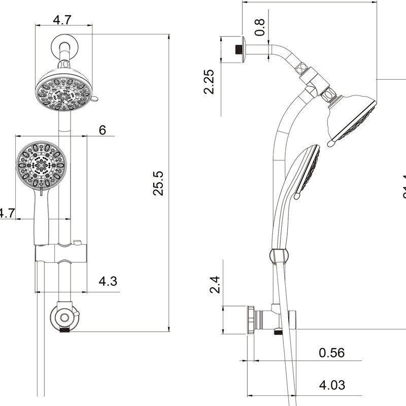 Shower System Featuring 4.7" Rain Showerhead And 7 Hand Shower, Brushed Nickel Adjustable Bar & Hose Package, Nickel, Slide Bar, Holder