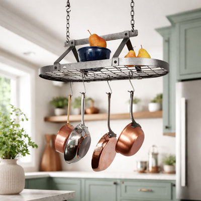Handcrafted Classic Oval Ceiling Pot Rack with 12 Hooks