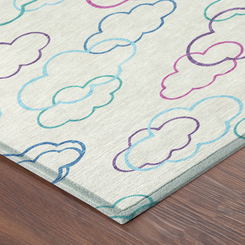 Machine Washable Indoor/Outdoor Chantille ACN2508 Kids Rug, Ivory, Rectangle 5' x 7'6"