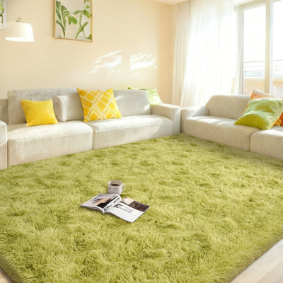 Tapis vert gazon pour chambre à coucher, tapis moelleux à poils longs 6 x 9 pour salle de jeux pour enfants, tapis antidérapant pour chambre d'enfant
