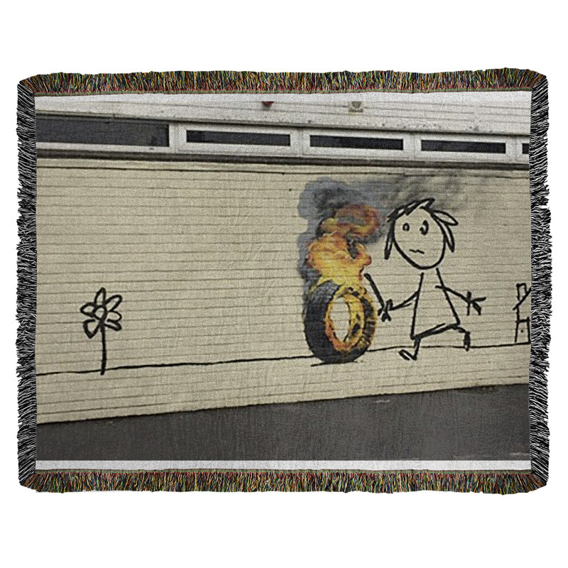 Banksy Graffiti Hand Woven Throw Blanket, 37" W x 52" L