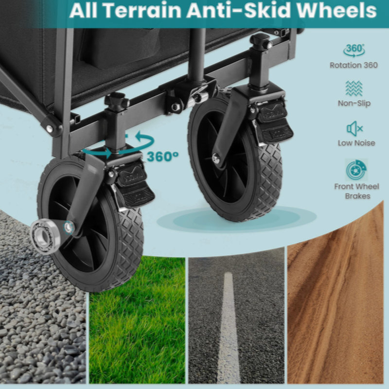 10.9 Cu. Ft. Black Metal Foldable Utility Wagon with Flat-Free Tires