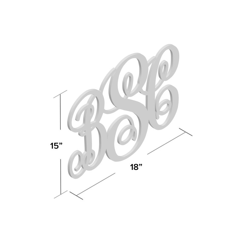 Décoration murale monogramme à 3 lettres, Oui, Géranium, H 15 po x l 18 po