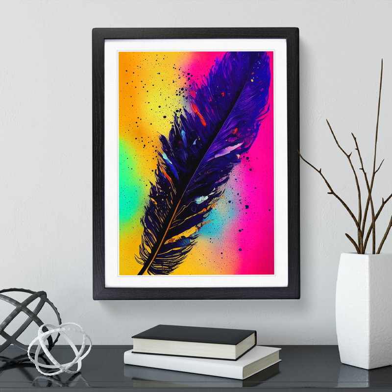 Feathers Splashed No.2 - Single Picture Frame Painting, Black, 64cm H x 46cm W x 2cm D