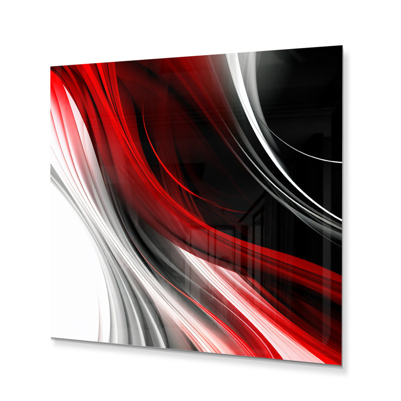 Rouge, rouge, infini ondulations I - art abstrait de vagues modernes, 23" H x 23" W, Metal