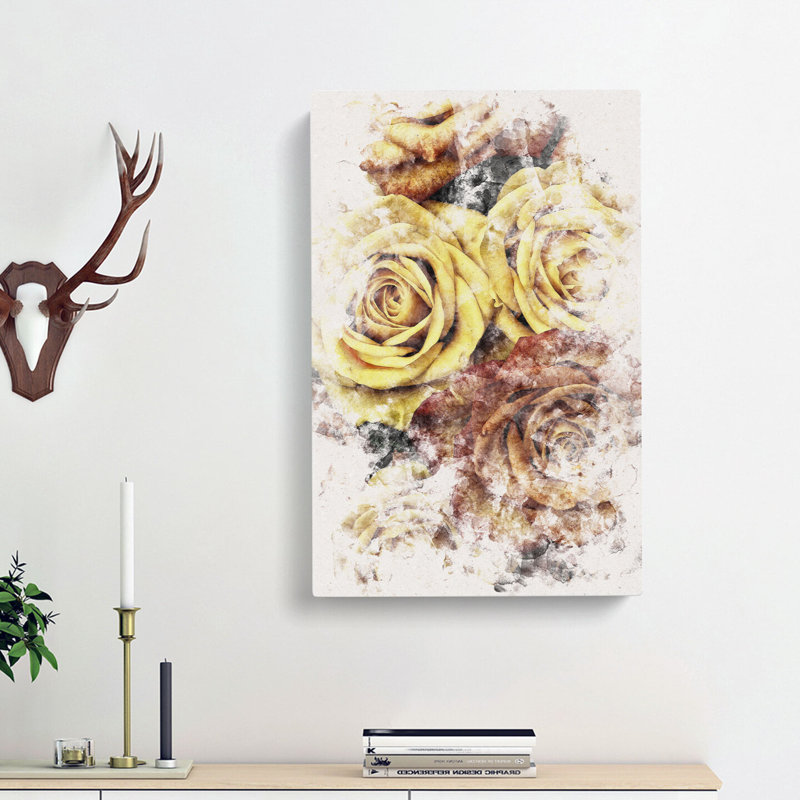View Of The Roses - Wrapped Canvas, 50cm H x 35cm W x 3cm D, Brown/Yellow/Grey