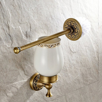 Porte-brosse de toilette antique, organisateur de brosse de toilette rétro avec tasse en céramique (laiton)