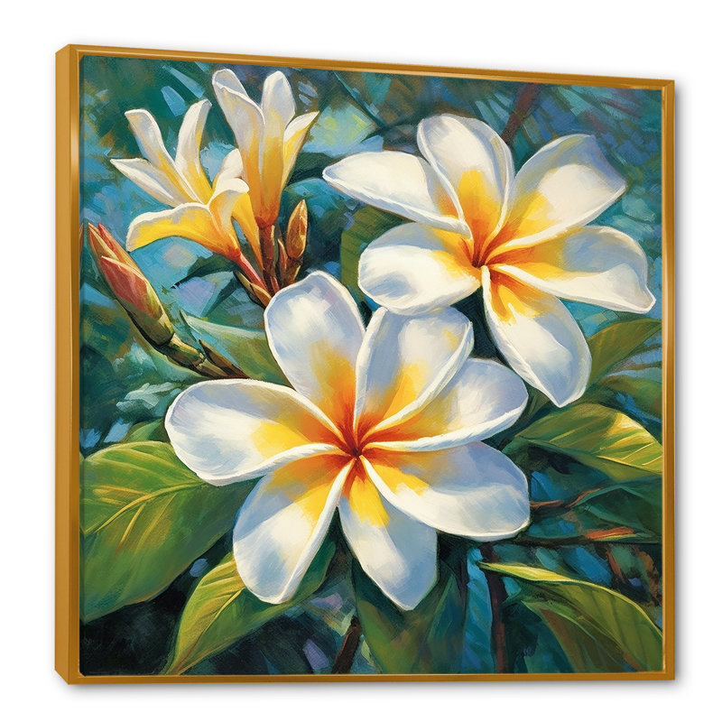 «White Plumeria Symphony Magic», reproduction sur toile encadrée Plumeria, H 16 po x l 16 po x P 1 po, Cadre flottant doré