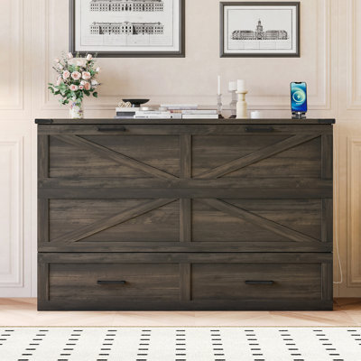 Farmhouse Murphy Cabinet Bed with Charging Station