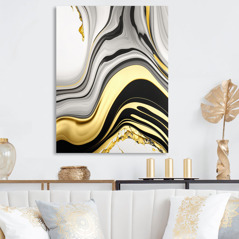 Abstrait géométrique marbre marbre vagues III - décoration murale abstraite en métal, H 20 po x l 12 po x P 1 po