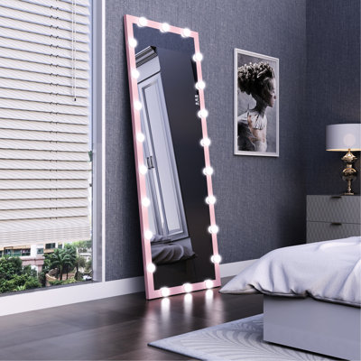 Miroir de vestiaire rose pleine longueur avec lumières: 62,6 po x 23,3 po pour la pièce, l'entrée. 3 niveaux de luminosité et aluminium. Meuble-lavabo tactile, luminosité réglable, chambre à coucher, salon