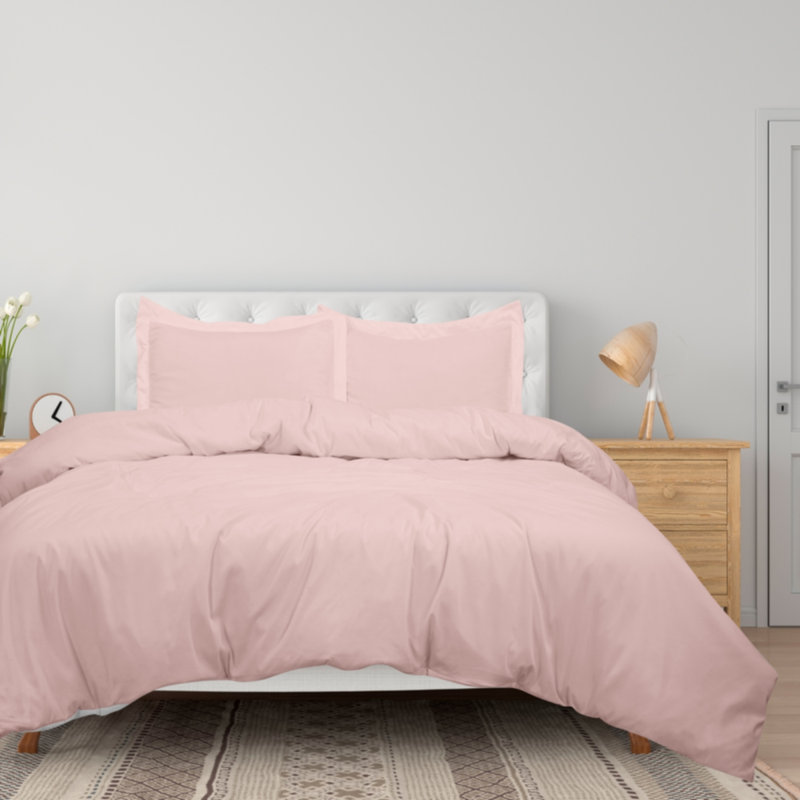 Ensemble de housse de couette en microfibre , Housse de couette double + 2 taies d'oreiller stan, Rose