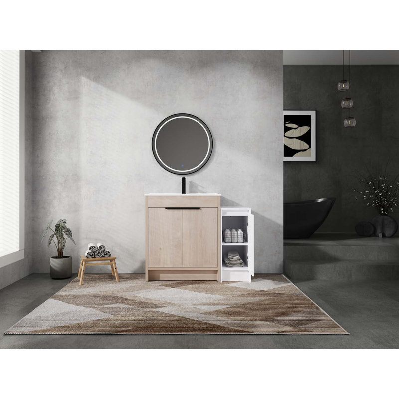 Meuble-lavabo autoportant avec lavabo en céramique et armoires de rangement, porte à fermeture douce, 42", Blanc