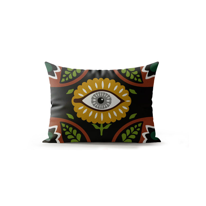Kris Microsuede Lumbar Throw Pillow, Black/Ochre/Brown/Green