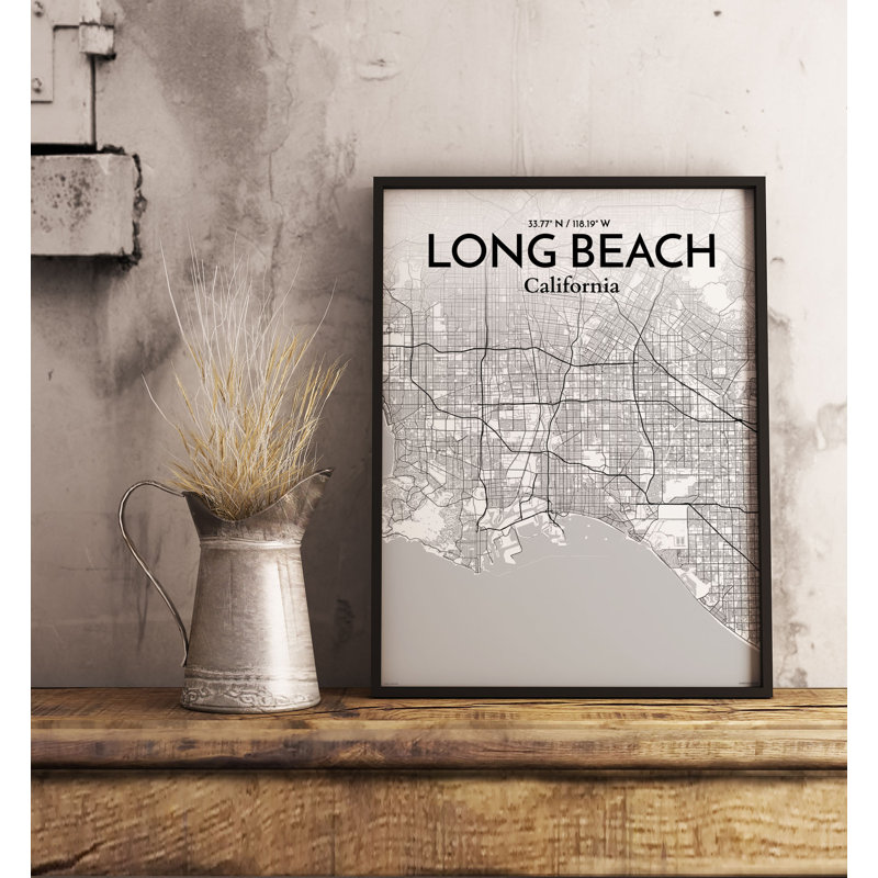 Carte de Long Beach - reproduction d'impression sur papier, H 20 po x l 16 po