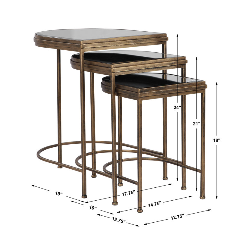 Antique Gold and Mirrored Glass Nesting Tables Set of 3