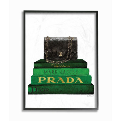 " Fashion Designer Purse Bookstack Green Black Watercolor "