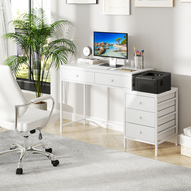 Metal Base Computer Desk, White