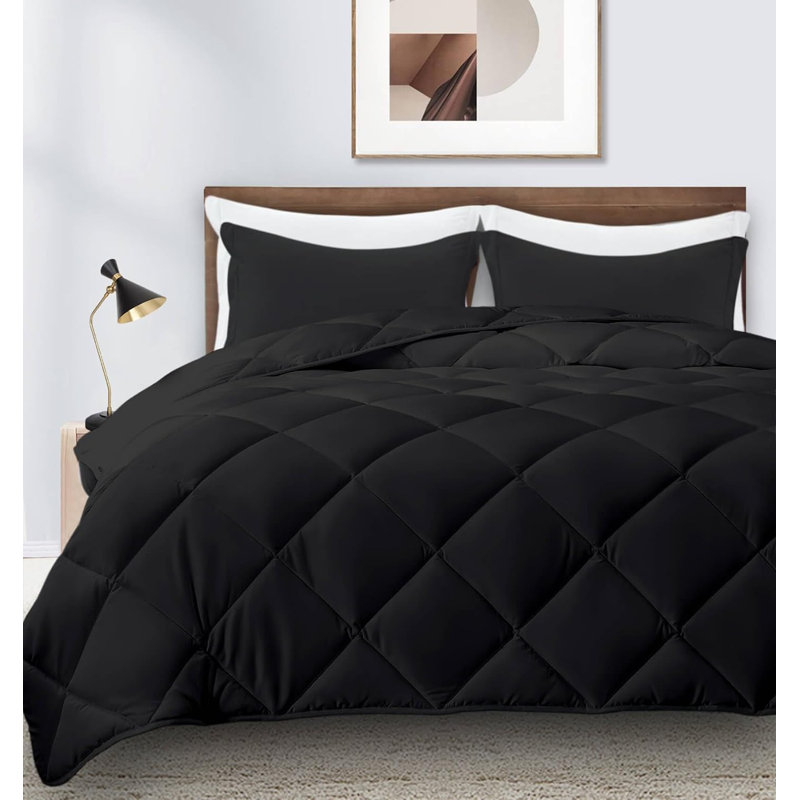 All Season Comforter Set Down Alternative Comforter With Pillowcase  Lightweight , King, Black