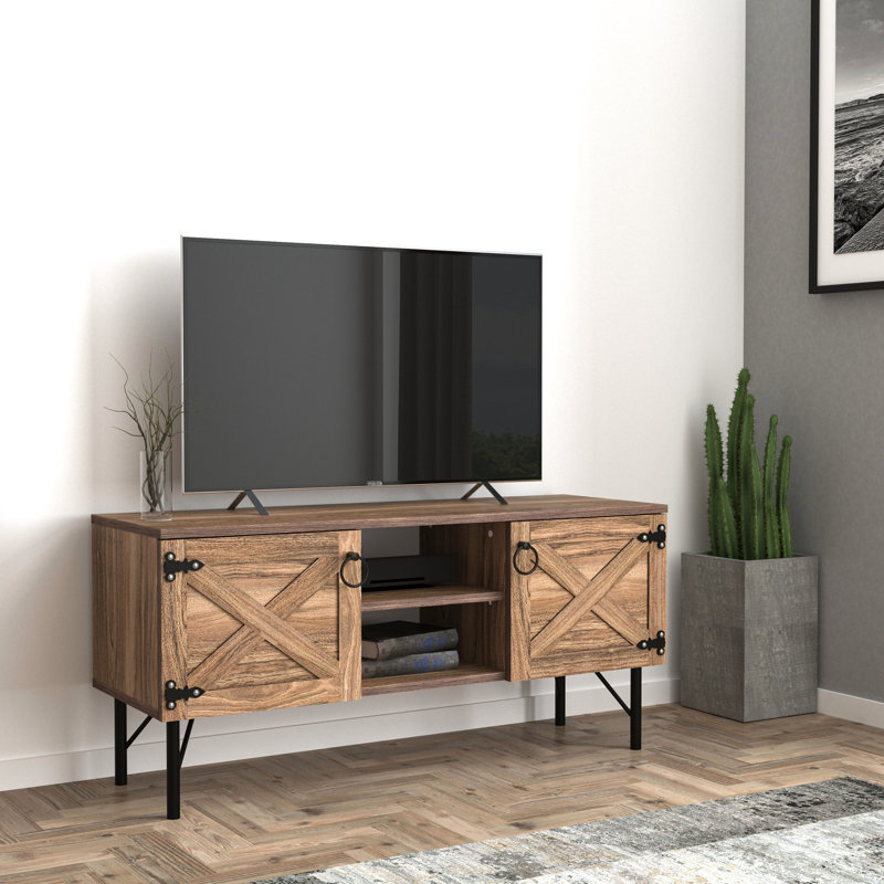 Walnut Tv Stand, 2 Cupboards, Vintage Style, 14 In Package Width Cupboards Loft Wood, Vintage, 80 - 89 Inches, 30 Lb