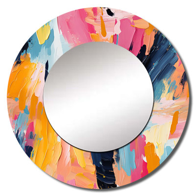 Rufine Colorful Paint Swirl Bliss - Abstract Decorative Wall Mirror, Modern Round Mirror, Printed Metal Art