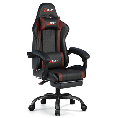 Ergonomic Gaming Chair with Footrest, High Back Reclining Computer Office Desk Chair, Adjustable Lumbar Support Pillow and Headrest, Breathable Leather Heavy Duty Executive Swivel Chair for Adults
