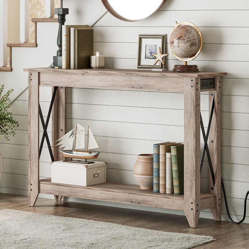 Samha 47.2'' Console Table with Charging Station, Gray, Gray