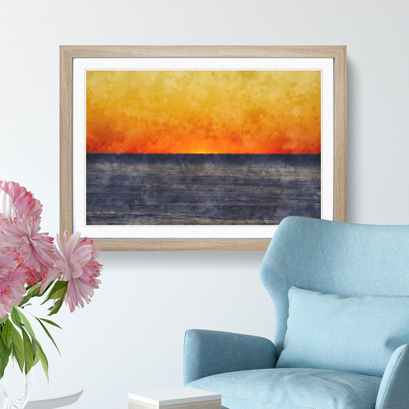An Orange Sunset - Picture Frame Painting, 45cm H x 63cm W x 2cm D, Oak Framed