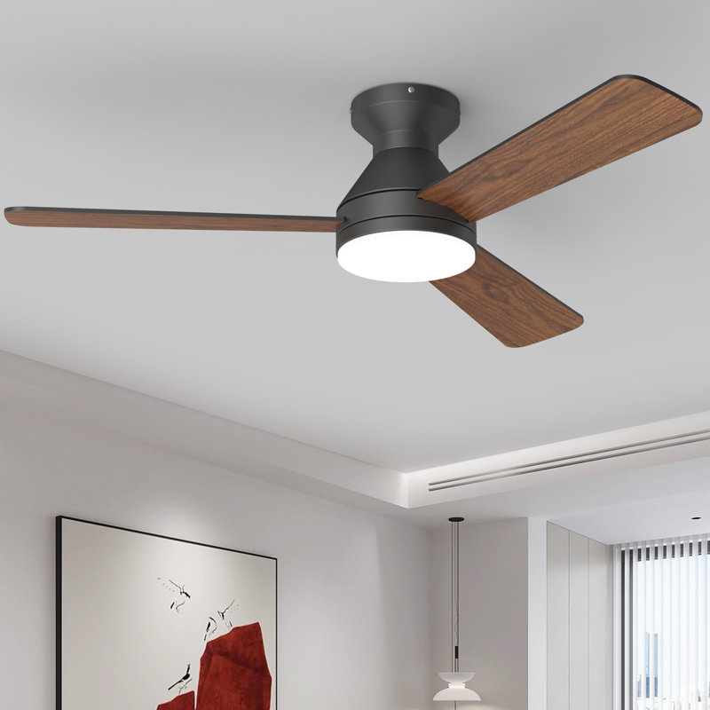 42 po Ventilateur de plafond intérieur / extérieur noir avec lumière et télécommande, DEL à intensité variable, 3 couleurs, réversible à 6 vitesses DC, silencieux