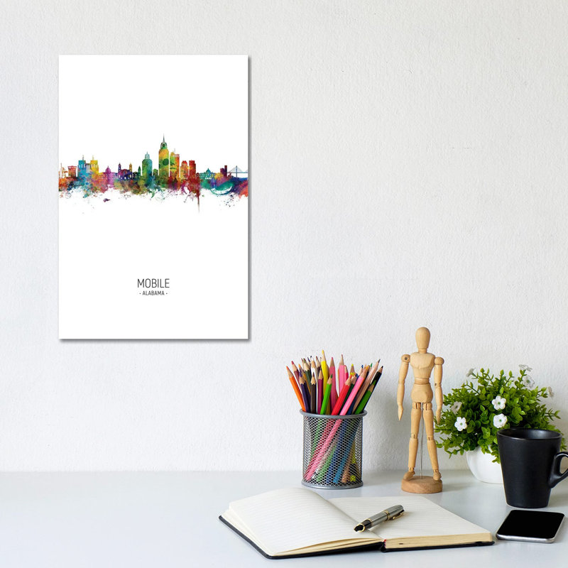 Mobile Alabama Skyline Portrait by Michael Tompsett - 1 Piece Wrapped Canvas Painting, 20.32 cm H x 30.48 cm W