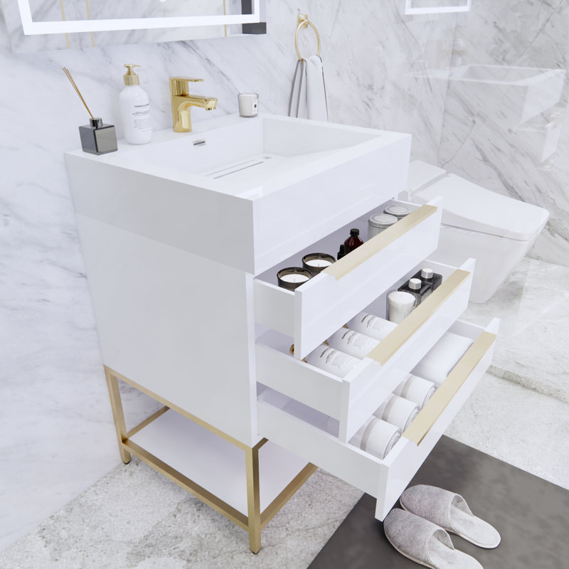Glasgow 23.5'' Single Bathroom Vanity with Acrylic Top, High Gloss White