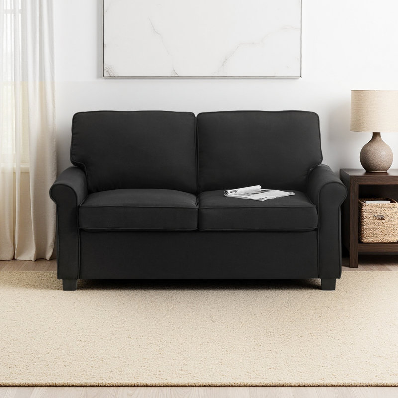 57" Wide Convertible 3-In-1 Pull Out Twin Size Sofa Bed Sleeper Futon with Mattress, Black