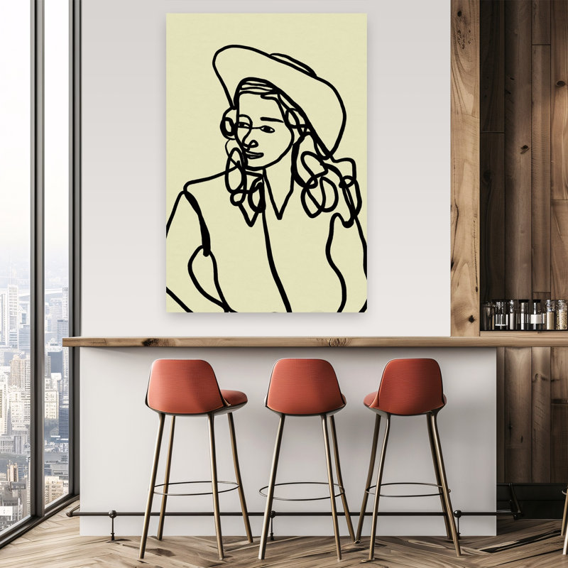 Modern Cowgirl Line Elegant Minimalist Modern Portrait Wall Art Print 1 Piece Wrapped Canvas Wall Art, 152.4cm H x 101.6cm W