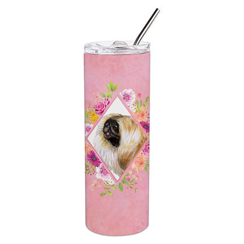E23BF9F8391D466E9CA4F8DFEBD9A7DB de verre 20 oz à double paroi en acier inoxydable chiot, Pékinois, Rose