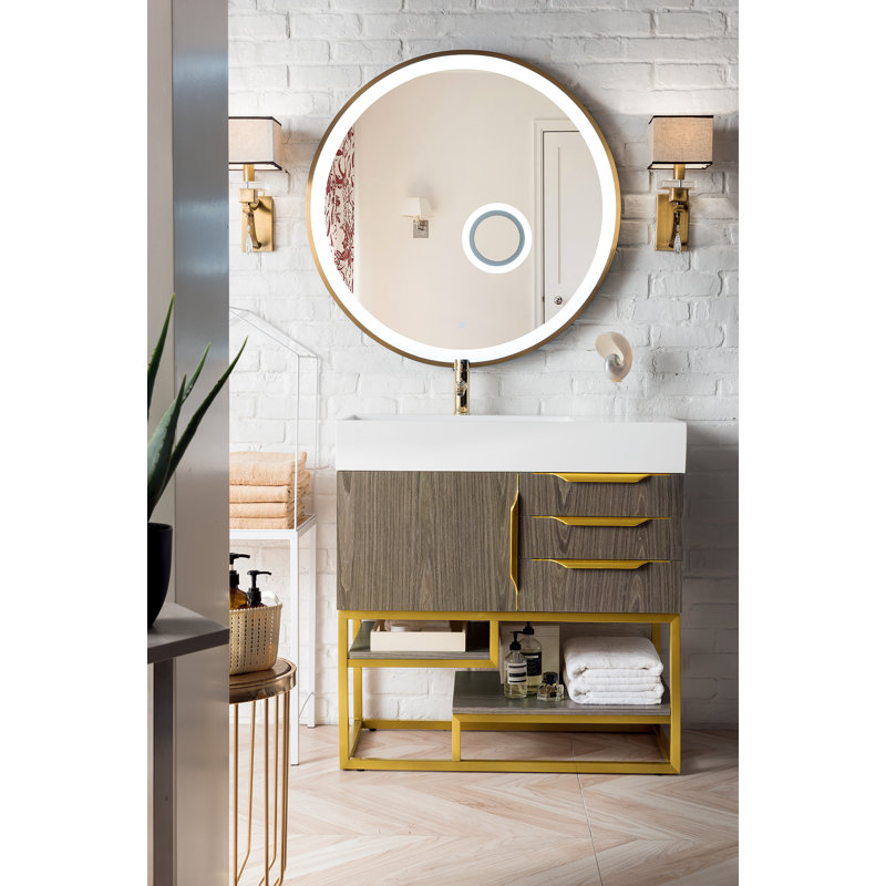 Columbia 35.31'' W Single Vanity, Glossy White, Ash Gray, Radiant Gold