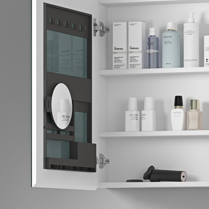 Armoire de salle de bain l 36 po x H 26 po avec miroir biseauté, option de rangement abondante, fonctionnalité HD transparente, bois d'ingénierie robuste, armoire à pharmacie blanche de 36 po à 26 po, fonction miroir, espace généreux,