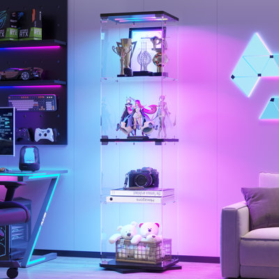 Freestanding Rotating Glass Display Cabinet with Motion Sensor Motion RGB Lights