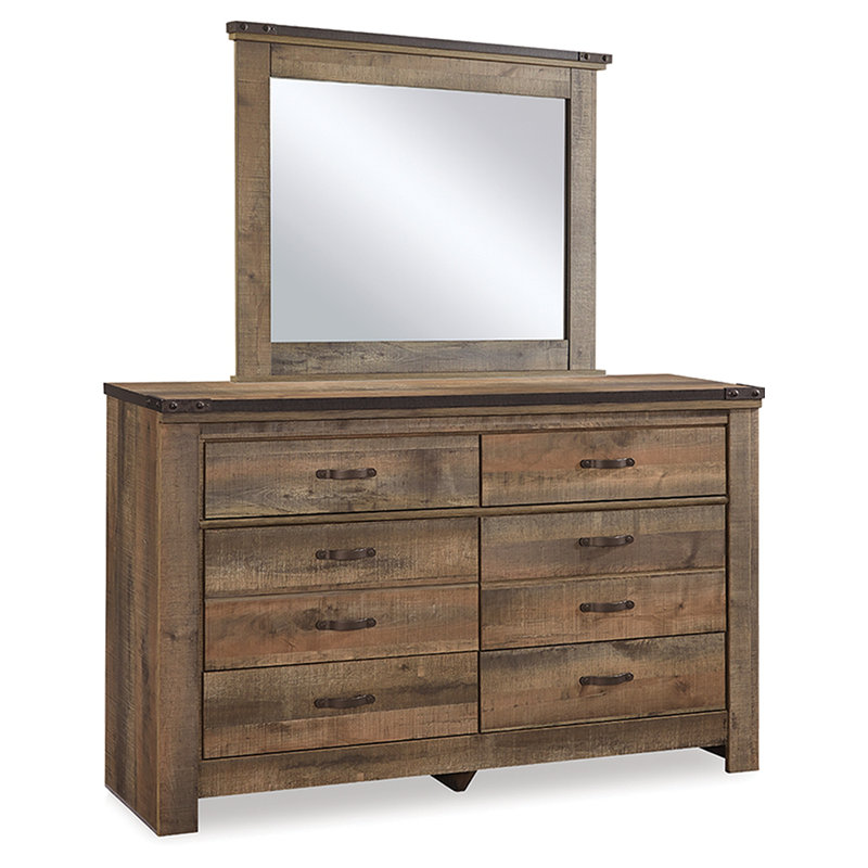 Lit de rangement double Trinell, commode, miroir, commode et 2 tables de chevet