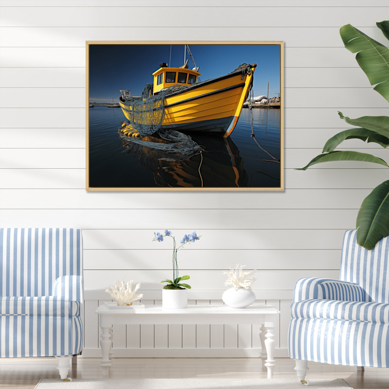 Port Harbour Shadows V - Nautical & Beach Wall Art Living Room, H 30 po x l 40 po x P 1,5 po, Cadre naturel flottant